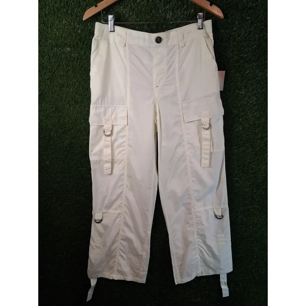 HAPPILY GREY Women's Cotton Cargo Pants Off White Cream Size 7 Utility Baggy Y2K